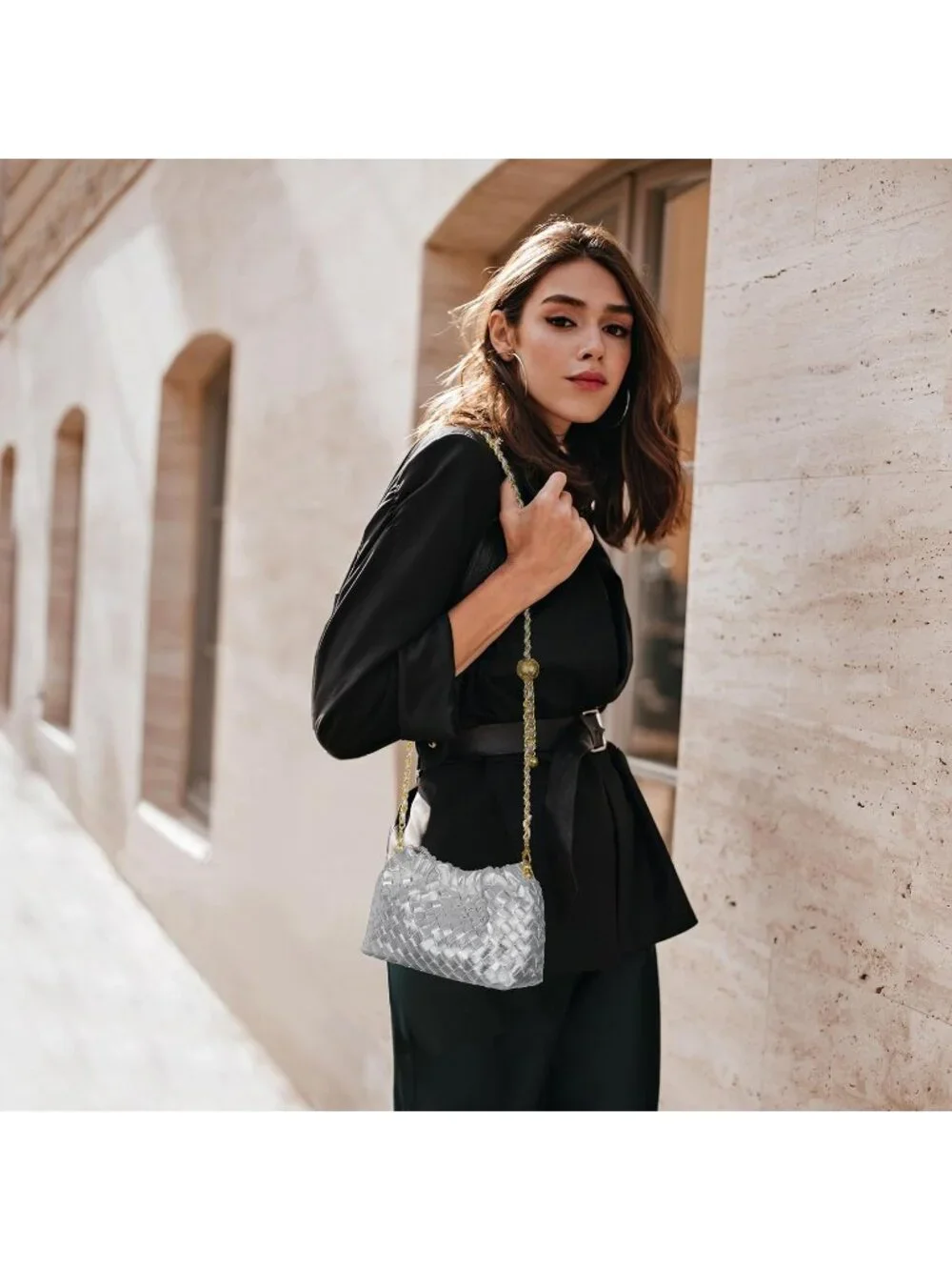 👜 Women's Silver Faux Leather Crossbody Bag Trendy Dumpling Evening Purse